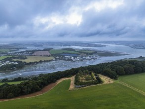 Hawkins Battery Fort over River Tamar from a drone, Cremyll, Plymouth, Devon, England, United