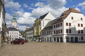 Obermarkt with view to the Nicolaikirche, Döbeln, Saxony, Germany, Europe