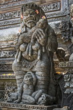 Female temple figure with child and monkey, Hinduism, tradition, Bali, Indonesia, Asia