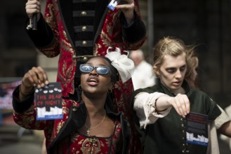 Performers promoting vampire musical, world's largest cultural festival The Fringe, High Street,