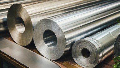 Metal, material, various thin sheets of stainless steel on a roll