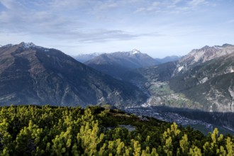 View from Venet to Hoher Riffler and Inntal, Venet, Ötztal Alps, Tyrol, Austria, Europe