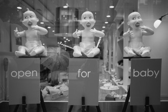 Shop window with baby dolls, New York City, USA, North America