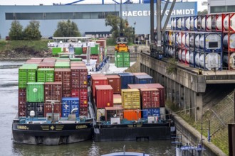 Port of Duisburg Ruhrort, Container freighter being loaded and unloaded at DeCeTe, Duisburg