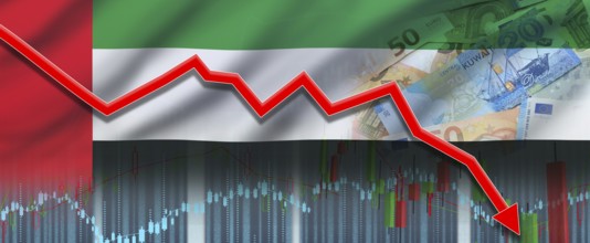 Kuwait financial crisis on economic graph, economic collapse. Financial fall of Kuwait economy on