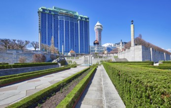 Niagara city downtown and hotel zone facing scenic Niagara waterfalls