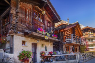 Historic granaries in the village area, Zermatt, Mattertal, Valais, Switzerland, Europe