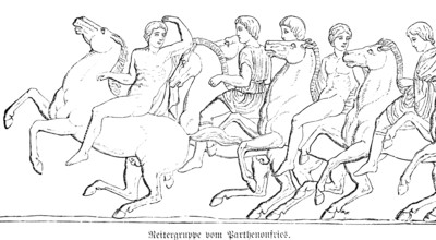 Equestrian group ofParthenon frieze, temple complex, Greeks in antiquity, historical illustration