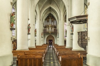 Interior and organ of the Catholic parish church of St Peter and Paul in Straelen, North