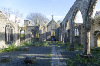 Ruins of Holy Trinity church, Buckfastleigh, north Devon, England, UK destroyed by fire in 1992