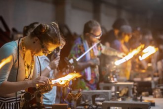 Detroit, Michigan, Artists create glass and other artworks at the Michigan Glass Project's annual