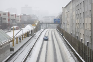 Essen, North Rhine-Westphalia, Germany - Onset of winter in the Ruhr area, few cars drive on the