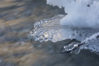 Isar valley in winter at temperatures of minus 18 degrees Celsius. Snow covered landscape with the