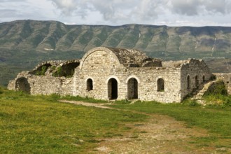 Ruined building in the citadel area of Berat castle, UNESCO World Heritage Site, Berat, Albania,
