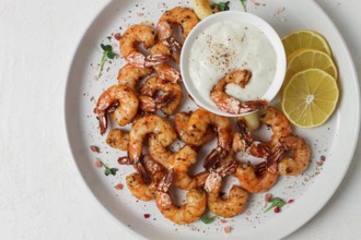 Fried shrimp, headless, with spices, grilled, homemade, no people