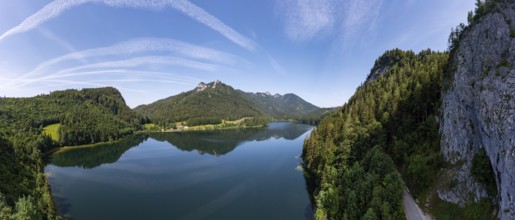 Drone image, Schwarzensee in the Schafberg massif near Sankt Wolfgang, Osterhorn group,