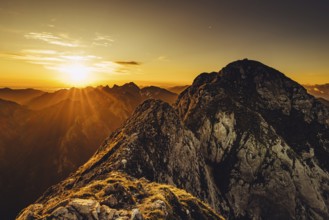 Sunrise hiking tour on the Säuling in the Allgäu in Bavaria, Germany, Europe