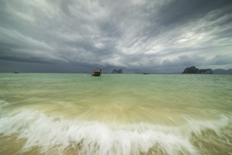 Longtail boat on the beach, Koh Ngai Island, Andaman Sea, Satun Province, Southern Thailand,