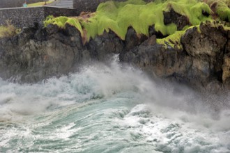 High waves on the rocks of Porto Moniz, Atlantic surf, storm, Porto Moniz, Madeira, Portugal,