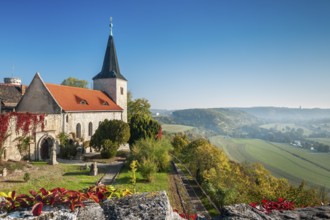 Zscheiplitz monastery church in autumn, view of the Unstrut valley, Freyburg (Unstrut),