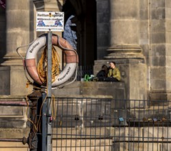 Berlin fire brigade lifebuoy on the Spree, Bode Museum, Berlin