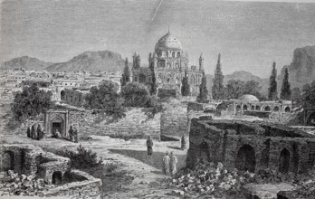 Kandahar, third largest city in Afghanistan. here in 1880, Historical, digital reproduction of an