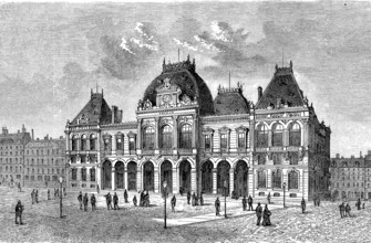 The stock exchange in Le Havre, Normandy, France, in 1850, Historical, digital reproduction of an