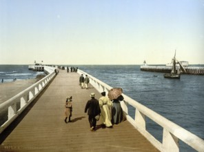 Harbour entrance in Ostend, Belgium, ca 1895, Historical, digitally restored reproduction from a