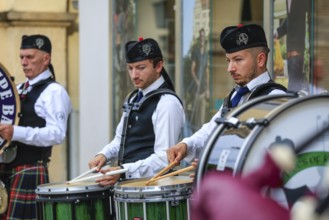 Snear drum player, bagpipe orchestra, pipe concert, Sigmaringen, Baden-Württemberg, Germany, Europe