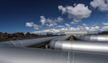 Pipelines, Suðurnes power plant, Gunnuhver, Reykjanes Peninsula, Iceland, Europe