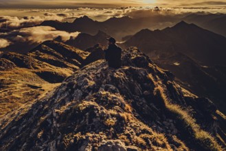 Sunrise hike on the Hochplatte in the Ammergau Alps, Ammergebirge in the Allgäu, Bavaria, Germany,