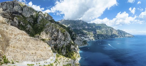 Panorama of Amalfi Drive from a drone, Amalfi Coast, Positano, Italy, Europe
