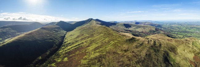 Pen y Fan and Cribyn from a drone, Brecon Beacons National Park, Wales, England, United Kingdom,