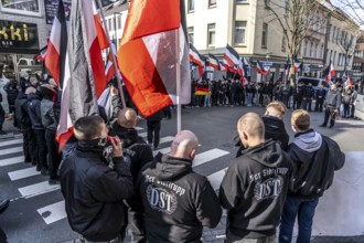 The neo-Nazi group Jung und Stark, JS, demonstrates in the city centre of Essen, demanding the