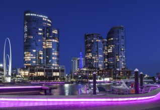 Skyline at Elisabeth Quay, blue hour, blue hour, harbour, Perth, State of Western Australia,