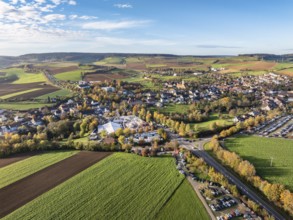 Aerial view of the town of Tengen, during the 734th Schätzele market, one of the most important
