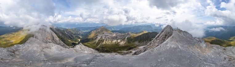 Alpine panorama, aerial view, Great Kinigat, Carnic Main Ridge, Carnic High Trail, Carnic Alps,