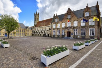 City hall, Stadshalle Grain Hall and Belfry, Nieuwpoort, West Flanders, Belgium, Europe