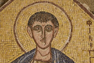Monastery of Our Lady of Mount Filerimos, detail of a religious mosaic of a holy person with fine