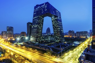 Beijing central business district CBD skyline with the headquarters of Chinese television CCTV at