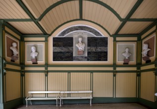 Historic Wandelhalle with bust of Duke Carl Theodor in Bavaria, favourite brother of Empress