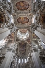 Baroque stucco and ceiling fresco created in the 17th century, Passau Cathedral, Passau, Lower