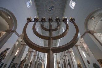 The menorah created by Andreas Moritz, 1981 Interior of St Kilian's Cathedral, Würzburg, Lower