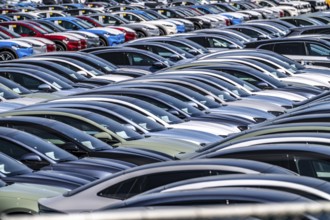 Storage area for new cars in the port of Vlissingen-Oost, vehicles are temporarily stored on over