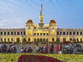 Ho Chi Minh City Hall lit up at night, Saigon, Vietnam, Asia