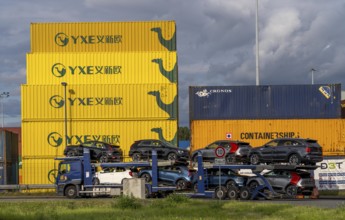 Container of the Chinese goods train operator YXE from Yiwu, China, part of the Silk Road route