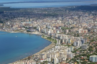 Oblique aerial view of city of Vlore, Albania, Europe