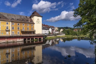 Bridge mill in Gernsbach and the river Murg, Murg Valley, Black Forest, Baden-Württemberg, Germany,