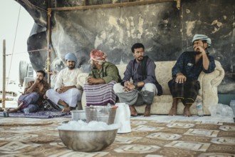 Camel traders' tent at the camel souk in Salalah, Dhofar, Oman, Asia