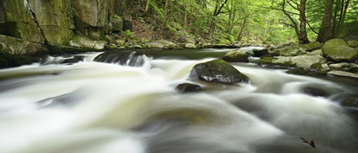 The River Bode with rapids and boulders in the Bode Valley between Thale and Treseburg, Harz